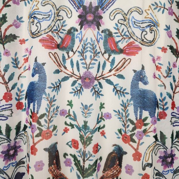 ELOQUII Size 16 Floral Birds Multicolor Mesh Long Sleeve Boho Stretch Dress - Picture 4 of 9